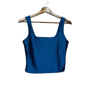 Live in Life Women's Blue Square Neck Crop Tank Top Size‎ L Polyester Spandex